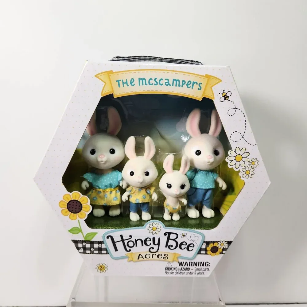 Honey Bee Acres The McScampers Rabbit Family Kids Bunny Flocked Fuzzy Animals